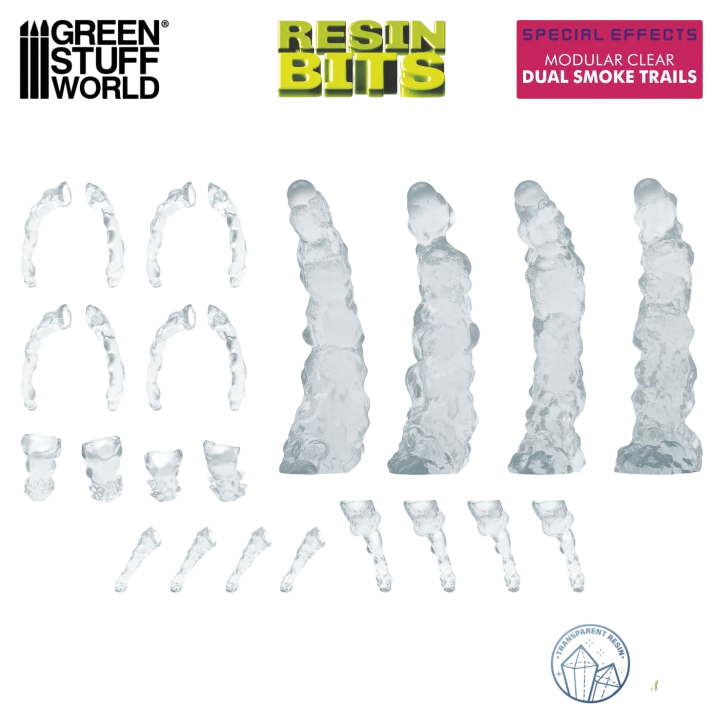 Green Stuff World Modular Clear Dual Smoke Trails for Jump Packs - Wargaming
