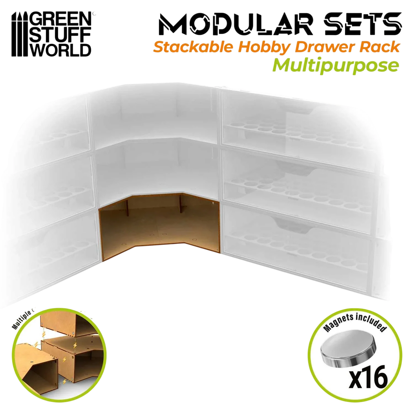 Green Stuff World Modular Stackable Hobby Corner Storage Unit - Empty