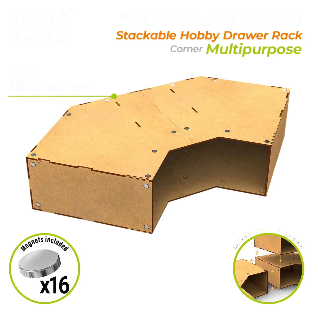 Green Stuff World Modular Stackable Hobby Corner Storage Unit - Empty