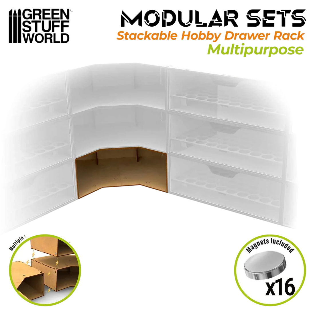 Green Stuff World Modular Stackable Hobby Corner Storage Unit - Empty