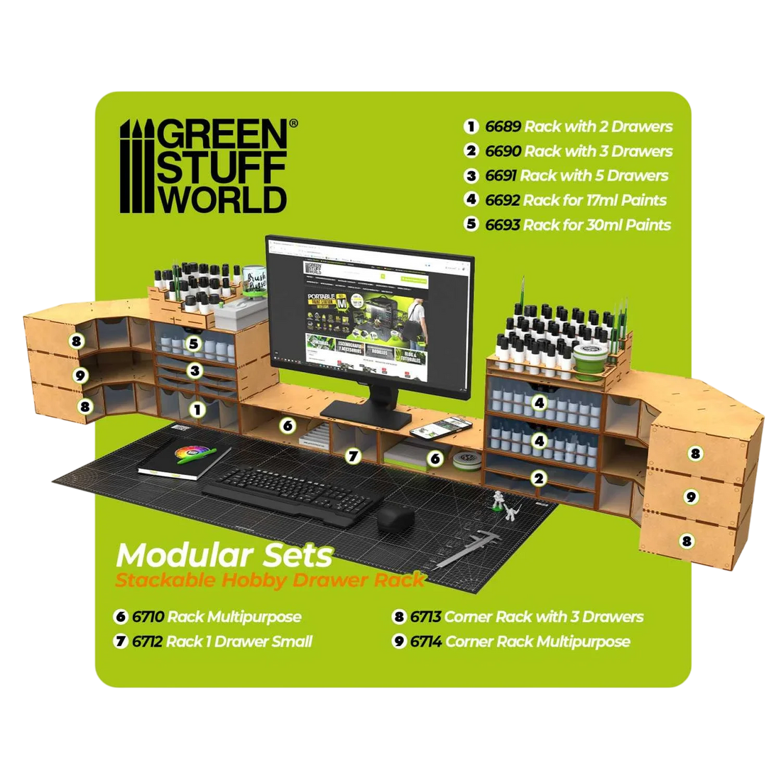 Green Stuff World Modular Stackable Hobby Corner Storage Unit - Empty