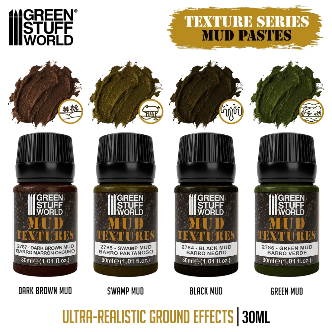 Green Stuff World Mud textures set 30ml for Modeling and Dioramas