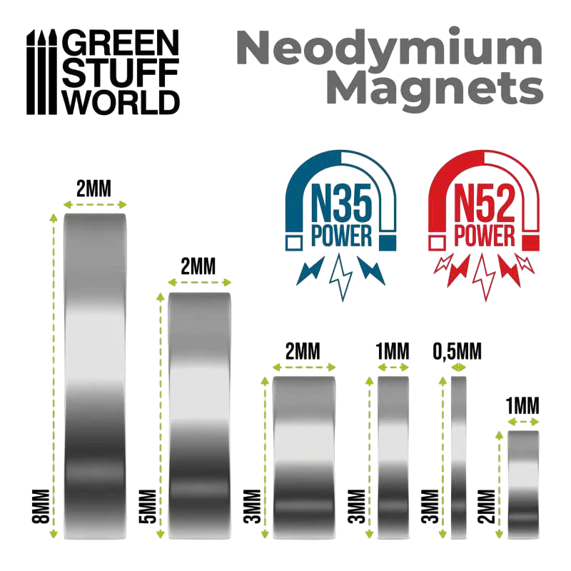 Green Stuff World Neodymium Magnets 8x2mm - 50 Units (N52) 11519