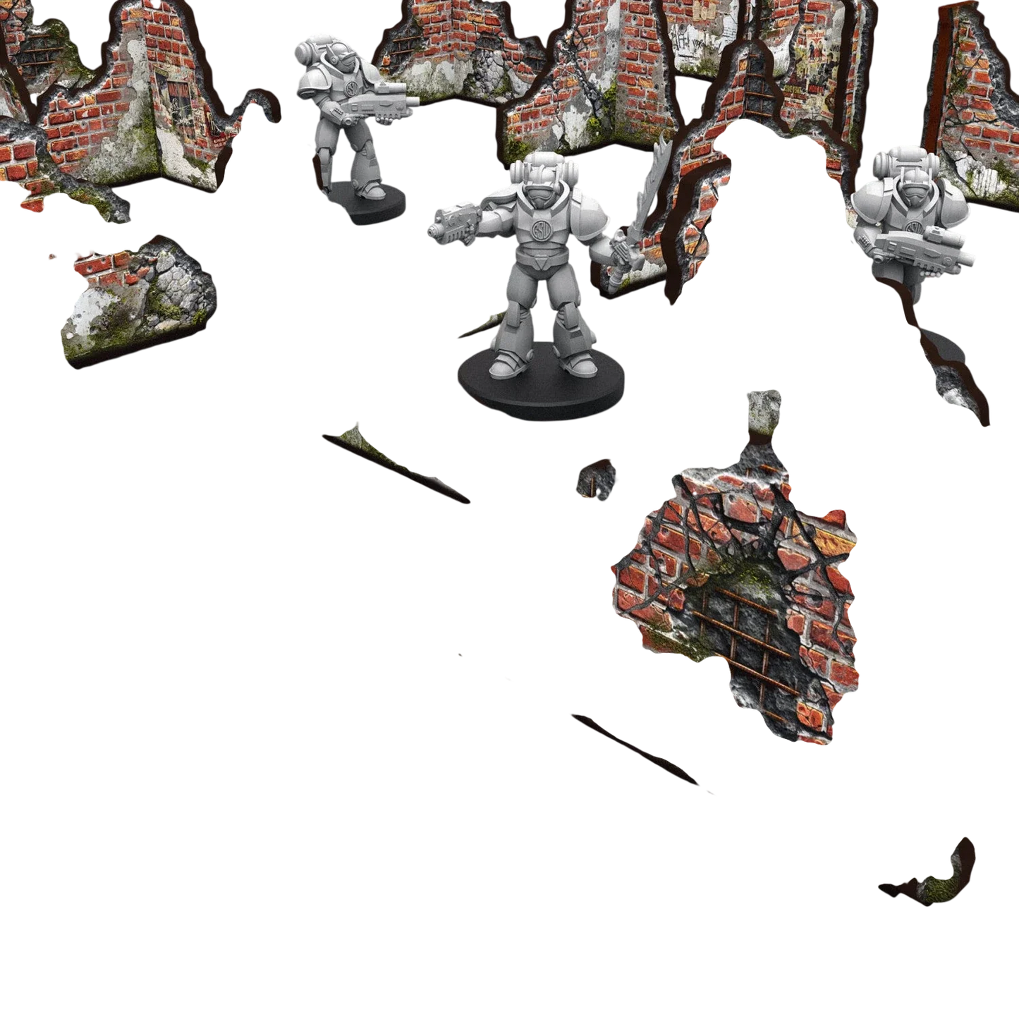 Green Stuff World Pre-Painted Ruined Brick Walls - Terrain - 40k - Wargaming