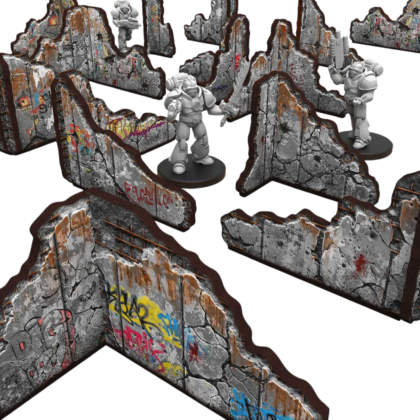 Green Stuff World Pre-painted ruined concrete walls - Terrain - Wargaming