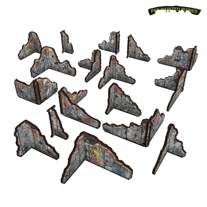 Green Stuff World Pre-painted ruined concrete walls - Terrain - Wargaming