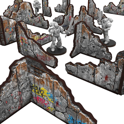 Green Stuff World Pre-painted ruined concrete walls - Terrain - Wargaming
