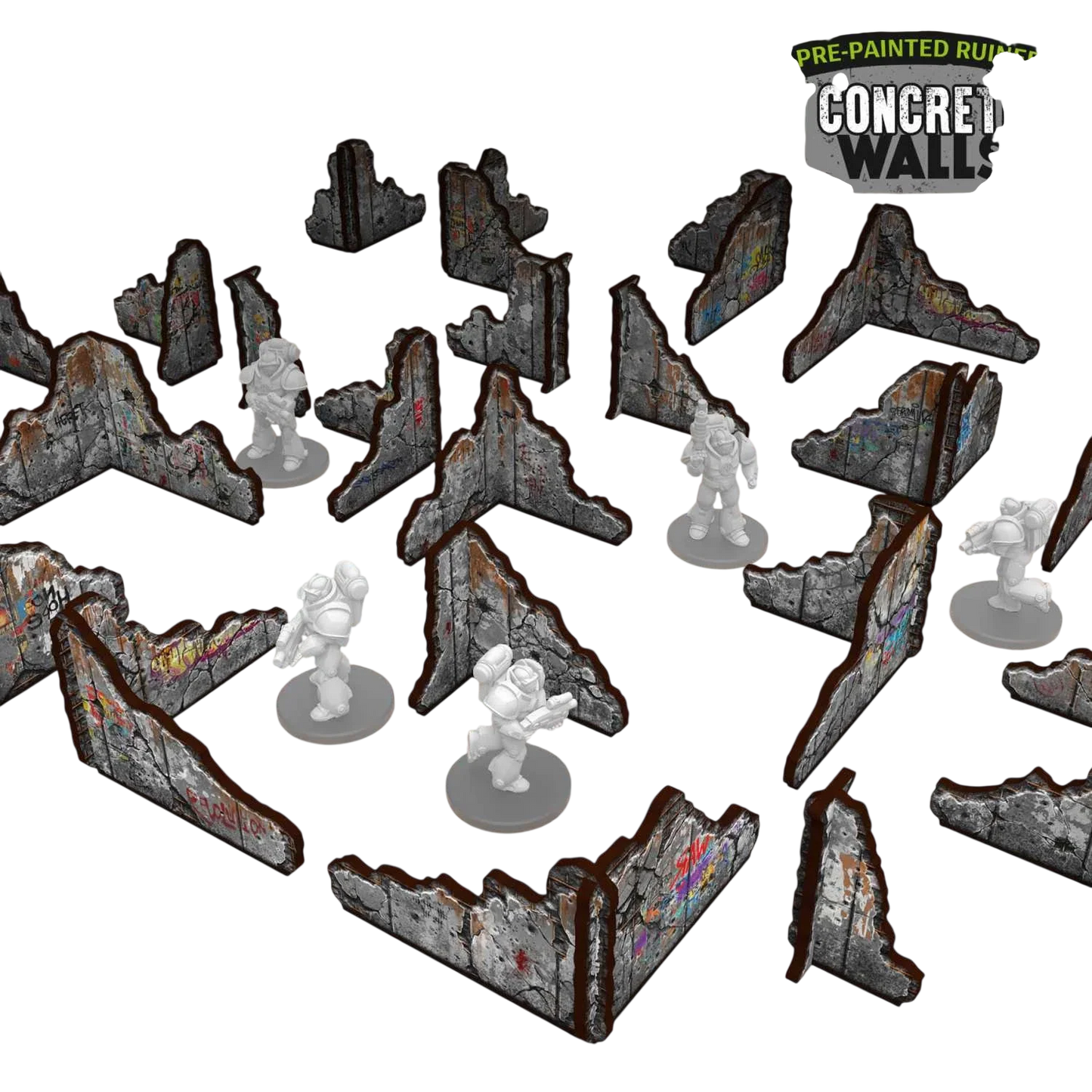 Green Stuff World Pre-painted ruined concrete walls - Terrain - Wargaming