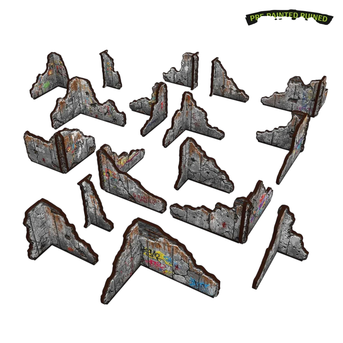 Green Stuff World Pre-painted ruined concrete walls - Terrain - Wargaming