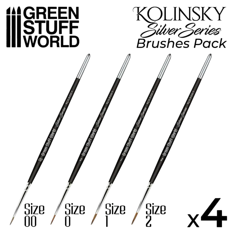 Green Stuff World SILVER SERIES Kolinsky Brush Set of 4 - 10193