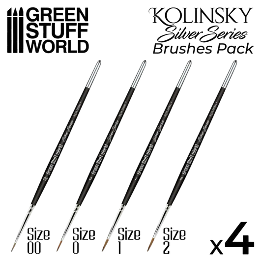 Green Stuff World SILVER SERIES Kolinsky Brush Set of 4 - 10193
