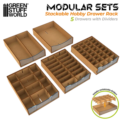 Green Stuff World Stackable Hobby Drawer Rack with 3 horizontal drawers and dividers
