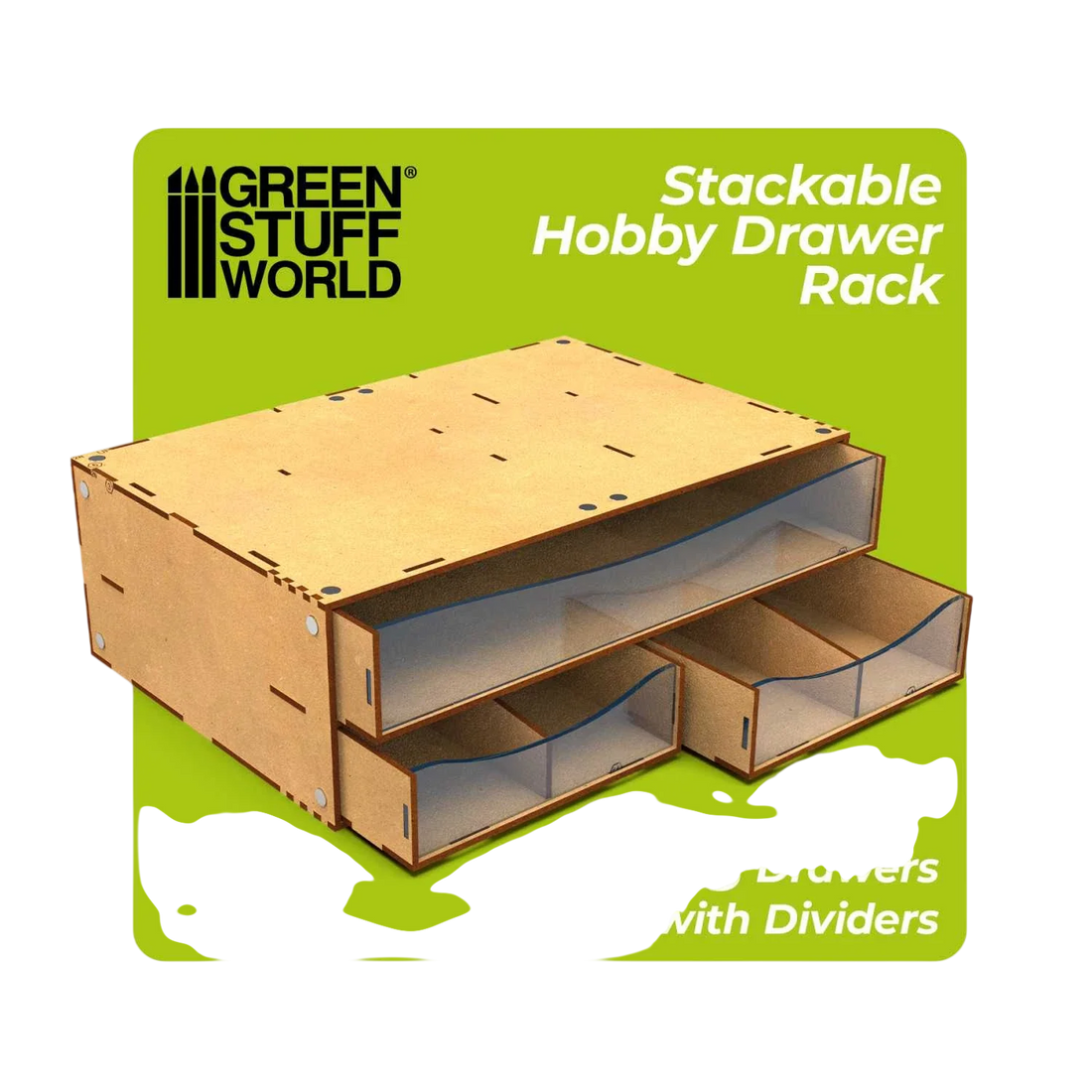 Green Stuff World Stackable Hobby Drawer Rack with 3 horizontal drawers and dividers