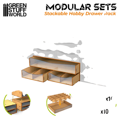 Green Stuff World Stackable Hobby Drawer Rack with 3 horizontal drawers and dividers