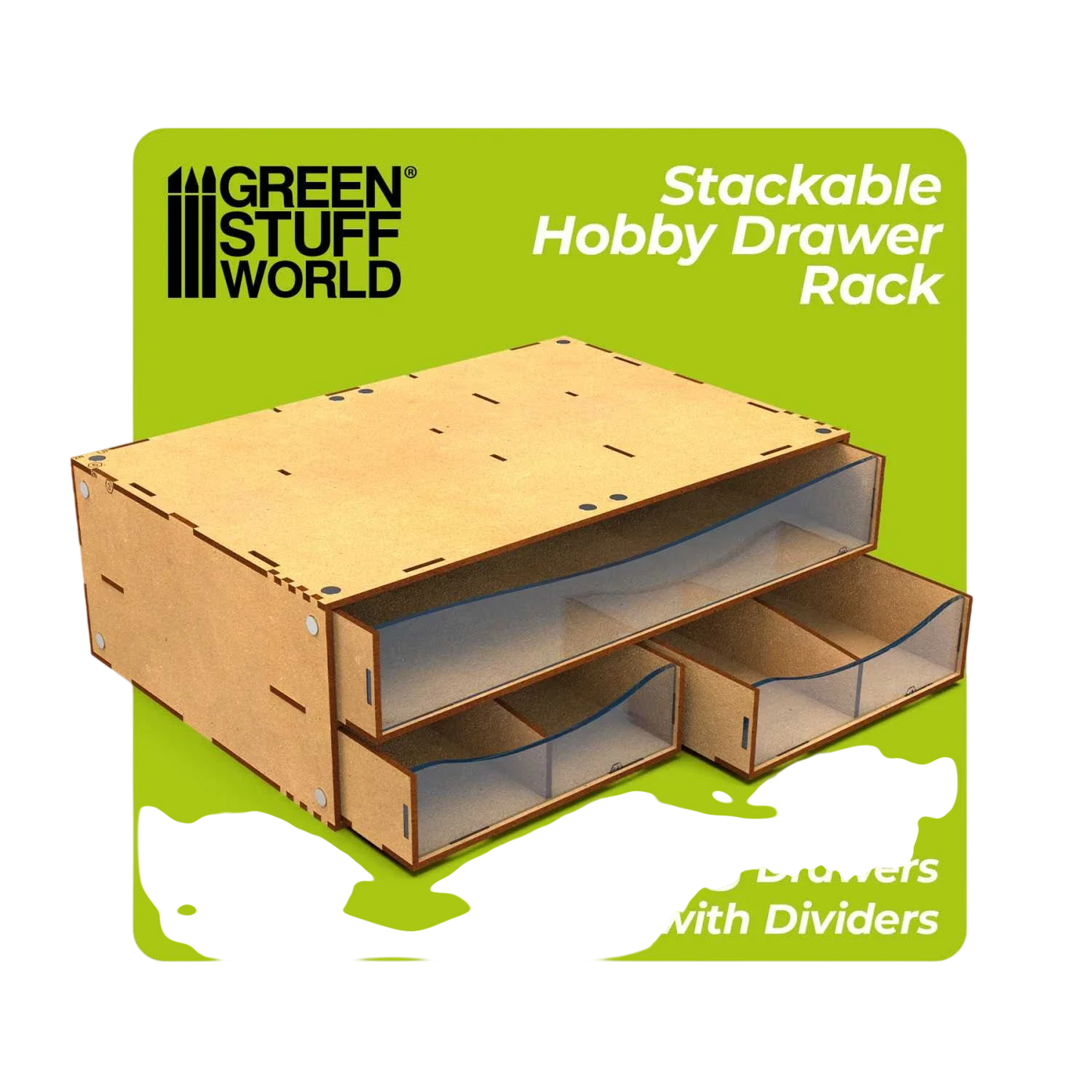 Green Stuff World Stackable Hobby Drawer Rack with 3 horizontal drawers and dividers