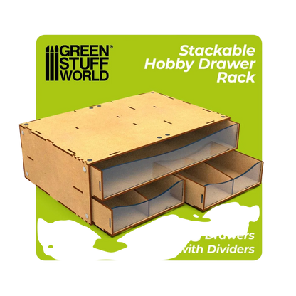 Green Stuff World Stackable Hobby Drawer Rack with 3 horizontal drawers and dividers
