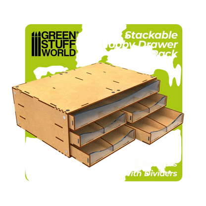 Green Stuff World Stackable Hobby Drawer Rack with 5 horizontal drawers and dividers