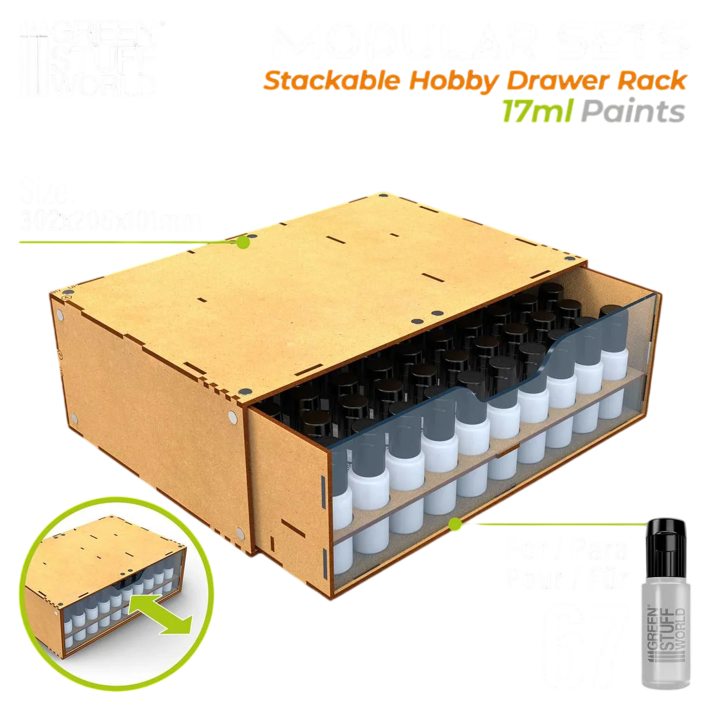 Green Stuff World Stackable Hobby Paint Rack 17ml with magnets