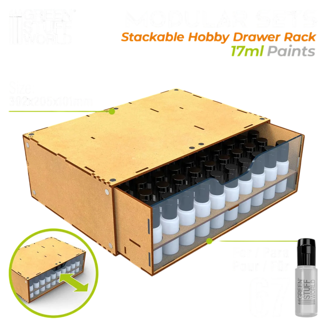 Green Stuff World Stackable Hobby Paint Rack 17ml with magnets