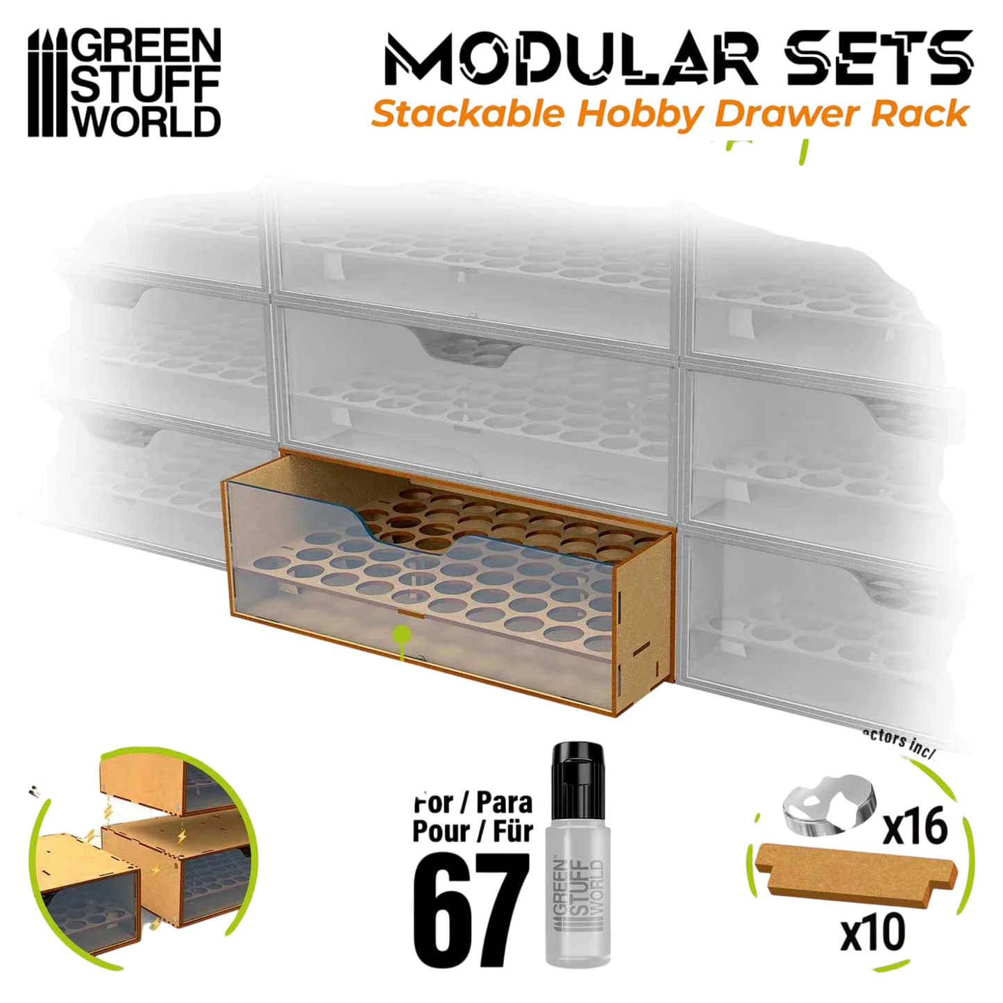 Green Stuff World Stackable Hobby Paint Rack 17ml with magnets