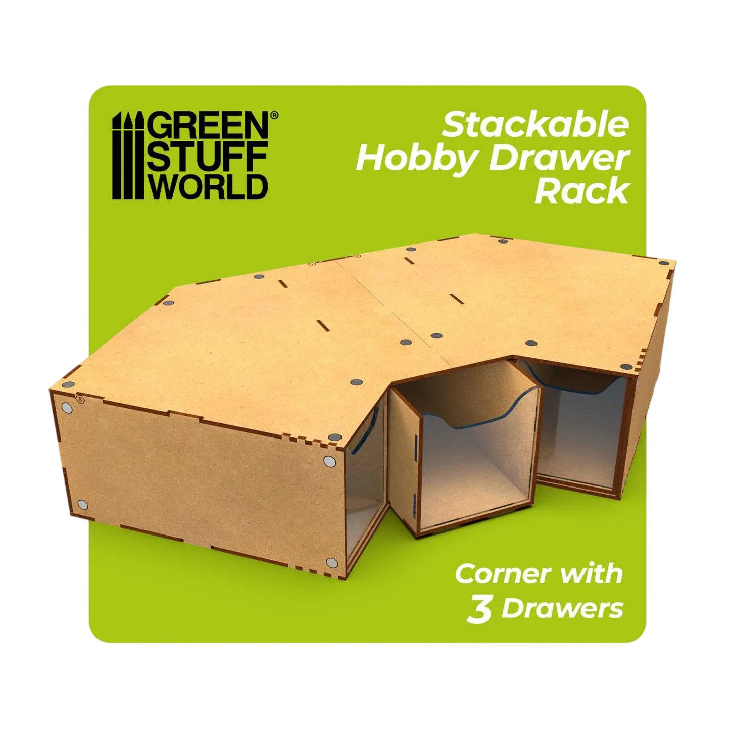 Green Stuff World Stackable hobby corner drawer rack with 3 drawers