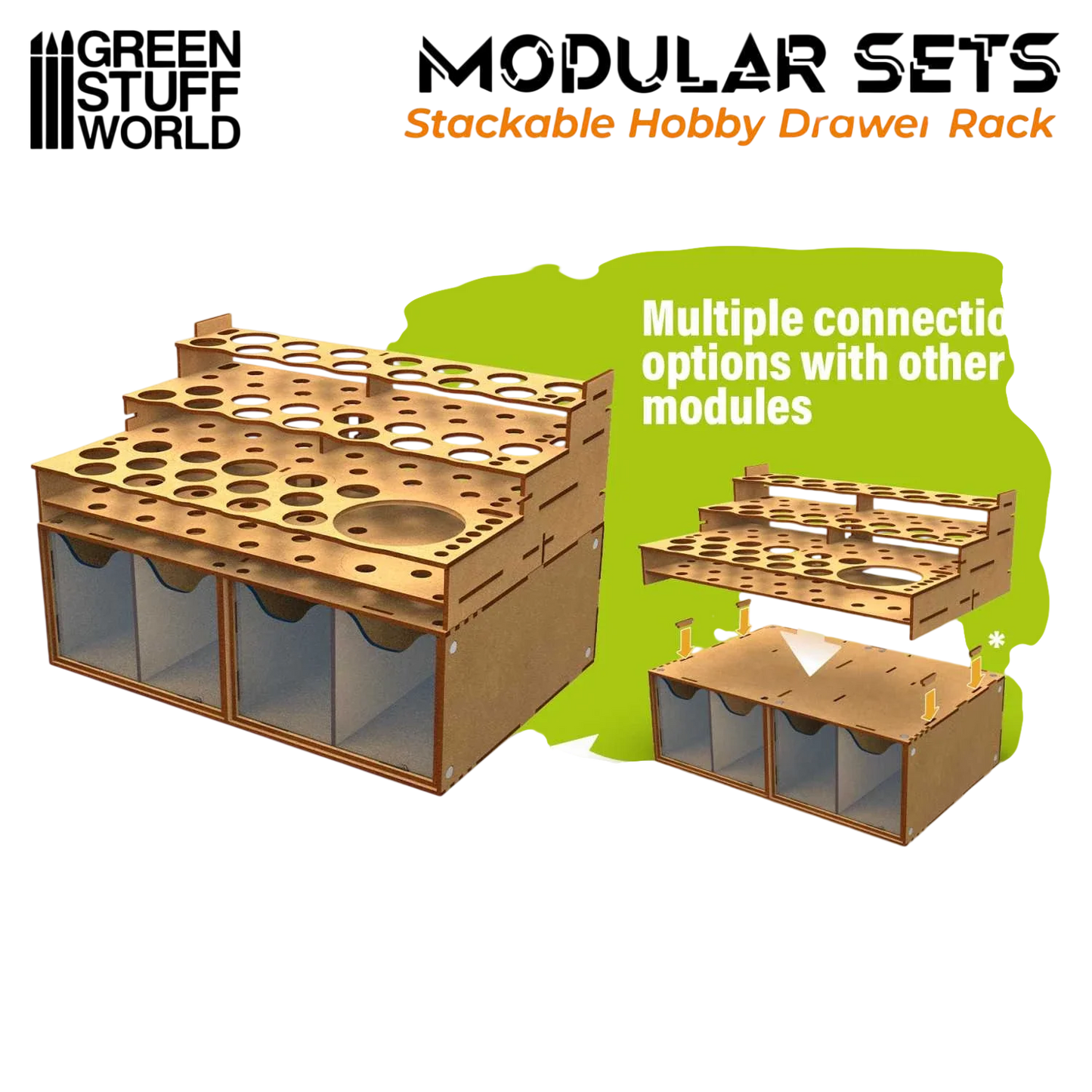 Green Stuff World Stackable hobby drawer rack with 4 vertical drawers and magnets