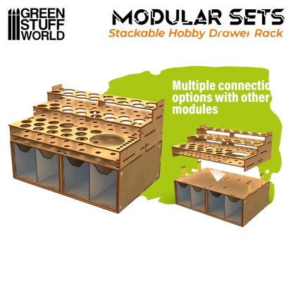 Green Stuff World Stackable hobby drawer rack with 4 vertical drawers and magnets