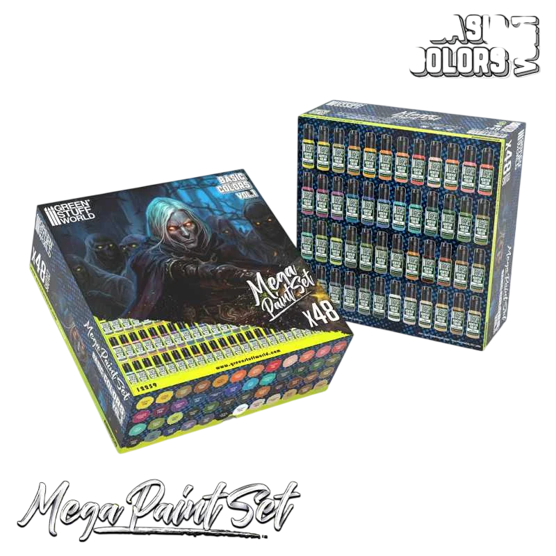 Green Stuff World Ultimate Basic Mega Starter Paint Set - Vol. 1.0-48 Essential Acrylic Paints for Modeling, Wargaming, and other Hobbies - 12259