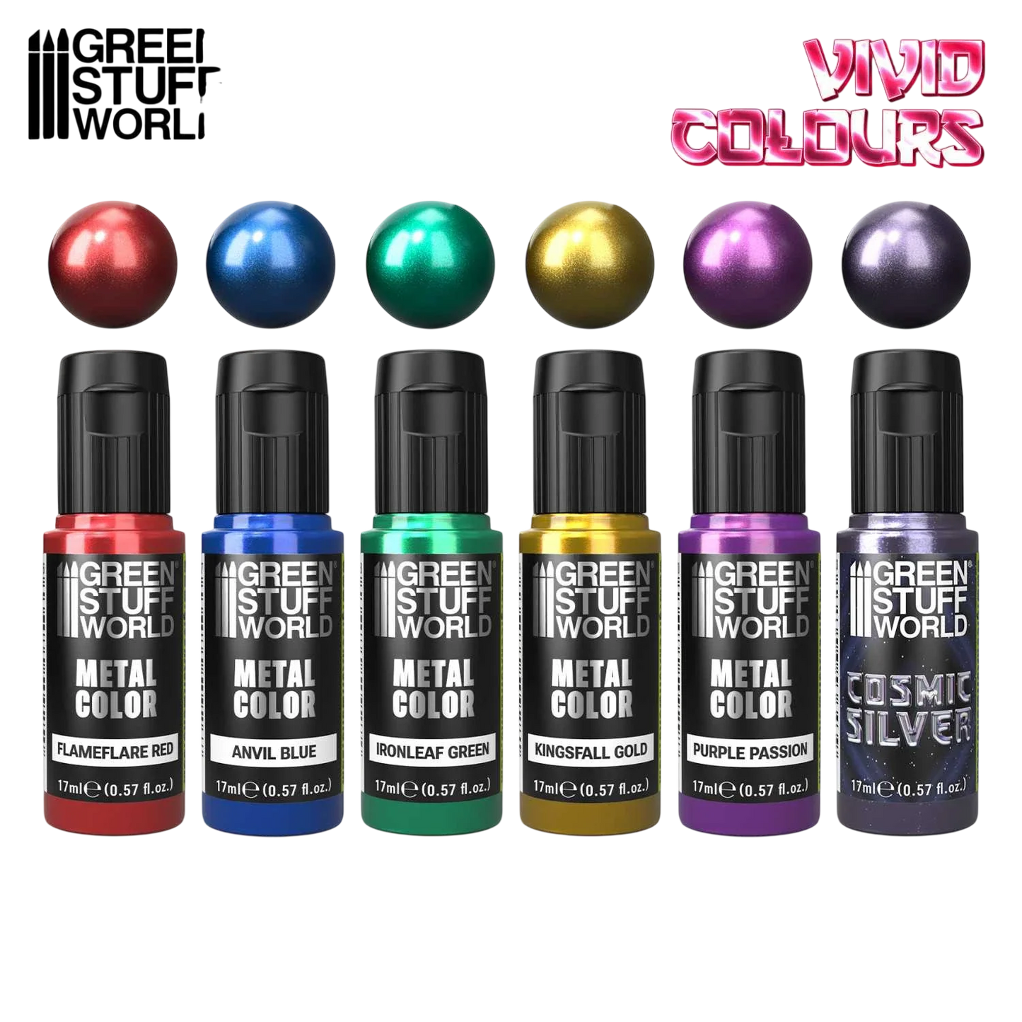 Green Stuff World Vivid Metallic Paints Set for Modeling and Wargaming