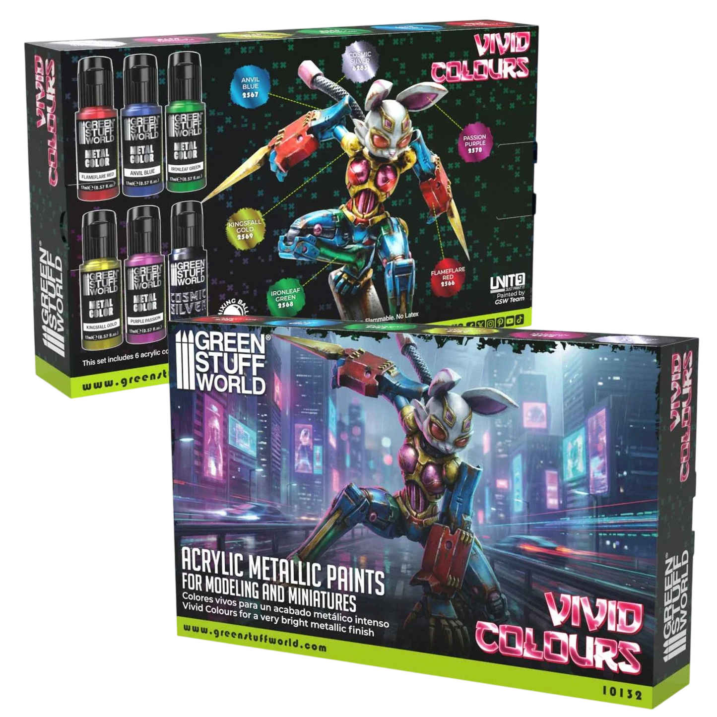 Green Stuff World Vivid Metallic Paints Set for Modeling and Wargaming