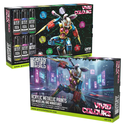 Green Stuff World Vivid Metallic Paints Set for Modeling and Wargaming