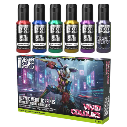Green Stuff World Vivid Metallic Paints Set for Modeling and Wargaming