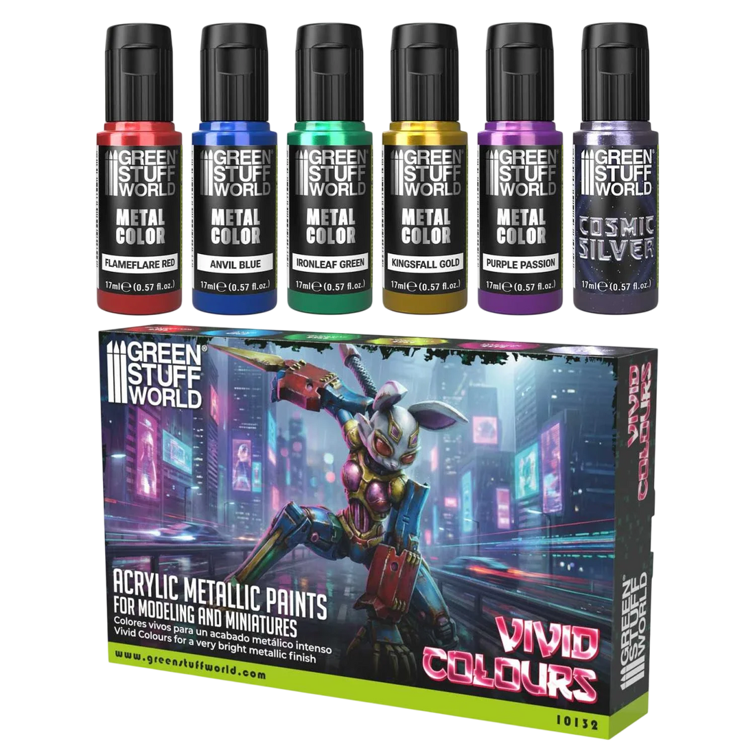 Green Stuff World Vivid Metallic Paints Set for Modeling and Wargaming