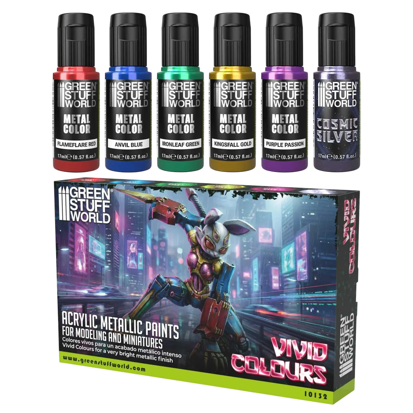 Green Stuff World Vivid Metallic Paints Set for Modeling and Wargaming