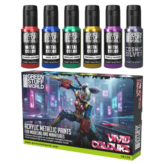 Green Stuff World Vivid Metallic Paints Set for Modeling and Wargaming