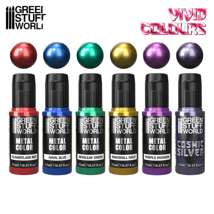 Green Stuff World Vivid Metallic Paints Set for Modeling and Wargaming