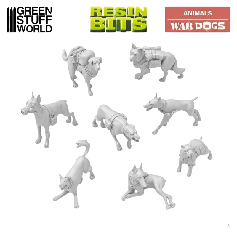 Green Stuff World War Dogs Miniatures 1:48 Scale Resin Unpainted Figures for Tabletop RPG Diorama
