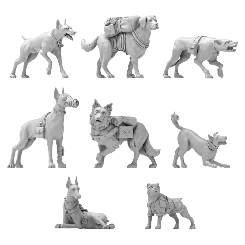 Green Stuff World War Dogs Miniatures 1:48 Scale Resin Unpainted Figures for Tabletop RPG Diorama