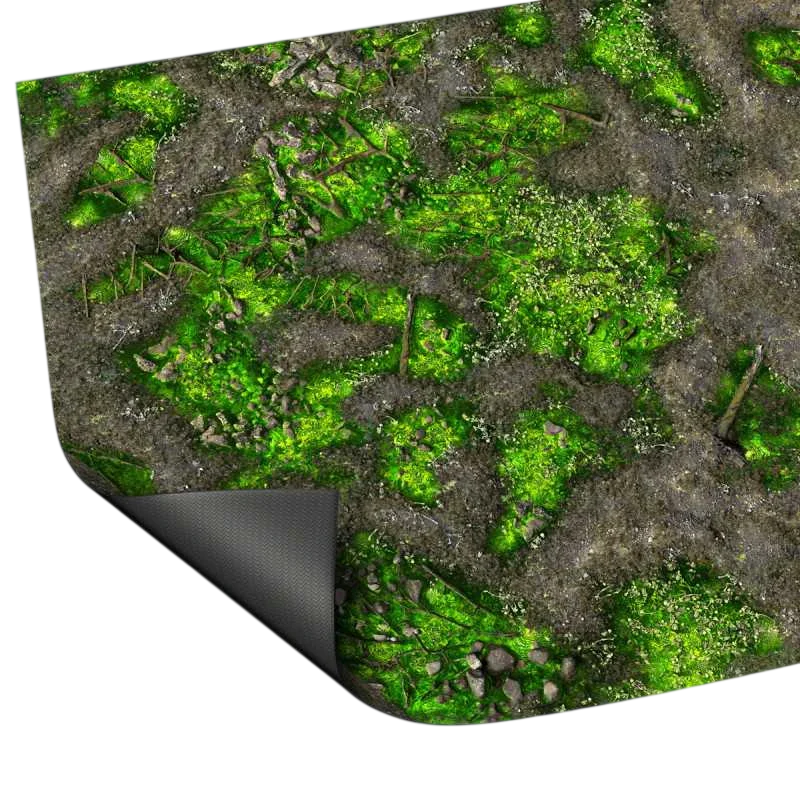 Green Stuff World Wargame Mat, Boneblight Marsh, Neoprene Battle Surface, Anti-Slip Backing, 48x70 Inch, with Carrying Bag - 6347