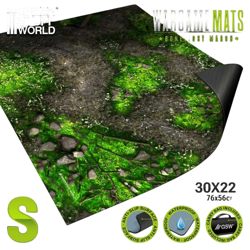 Green Stuff World Wargame Mat, Boneblight Marsh (56x76cm), Neoprene Battle Surface, Anti-Slip Backing, 30x22 Inch, with Carrying Bag - 5866