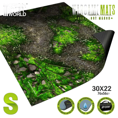 Green Stuff World Wargame Mat, Boneblight Marsh (56x76cm), Neoprene Battle Surface, Anti-Slip Backing, 30x22 Inch, with Carrying Bag - 5866