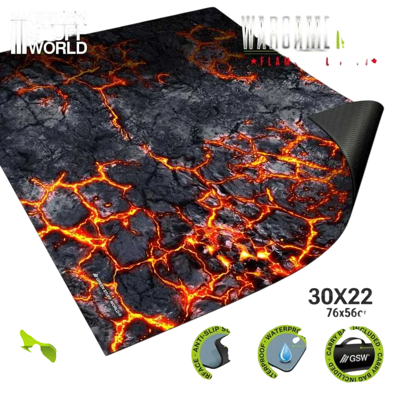 Green Stuff World Wargame Mat, Flamecoil Path, Neoprene Battle Surface, Anti-Slip Backing, 30x22 Inch, with Carrying Bag - 5861