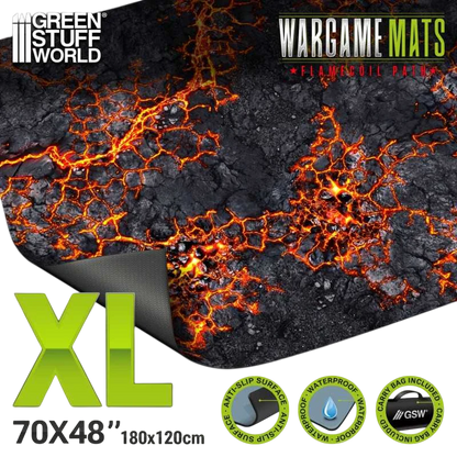 Green Stuff World Wargame Mat, Flamecoil Path, Neoprene Battle Surface, Anti-Slip Backing, 48x70 Inch, with Carrying Bag - 6342