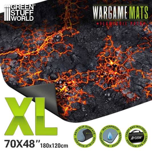 Green Stuff World Wargame Mat, Flamecoil Path, Neoprene Battle Surface, Anti-Slip Backing, 48x70 Inch, with Carrying Bag - 6342