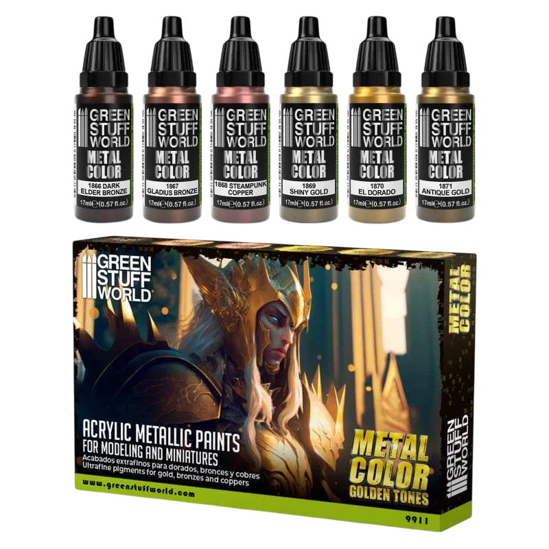 Green Stuff World Water Based Acrylic Paint Metal Color Set - Gold 9911