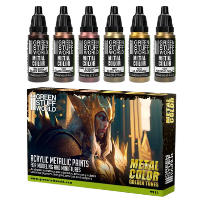 Green Stuff World Water Based Acrylic Paint Metal Color Set - Gold 9911