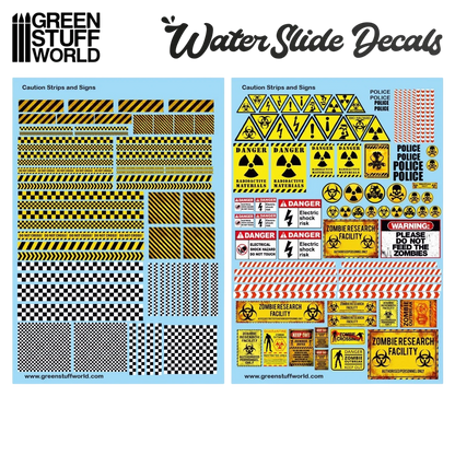 Green Stuff World Waterslide Decals - Caution Strips and Signs - Wargaming