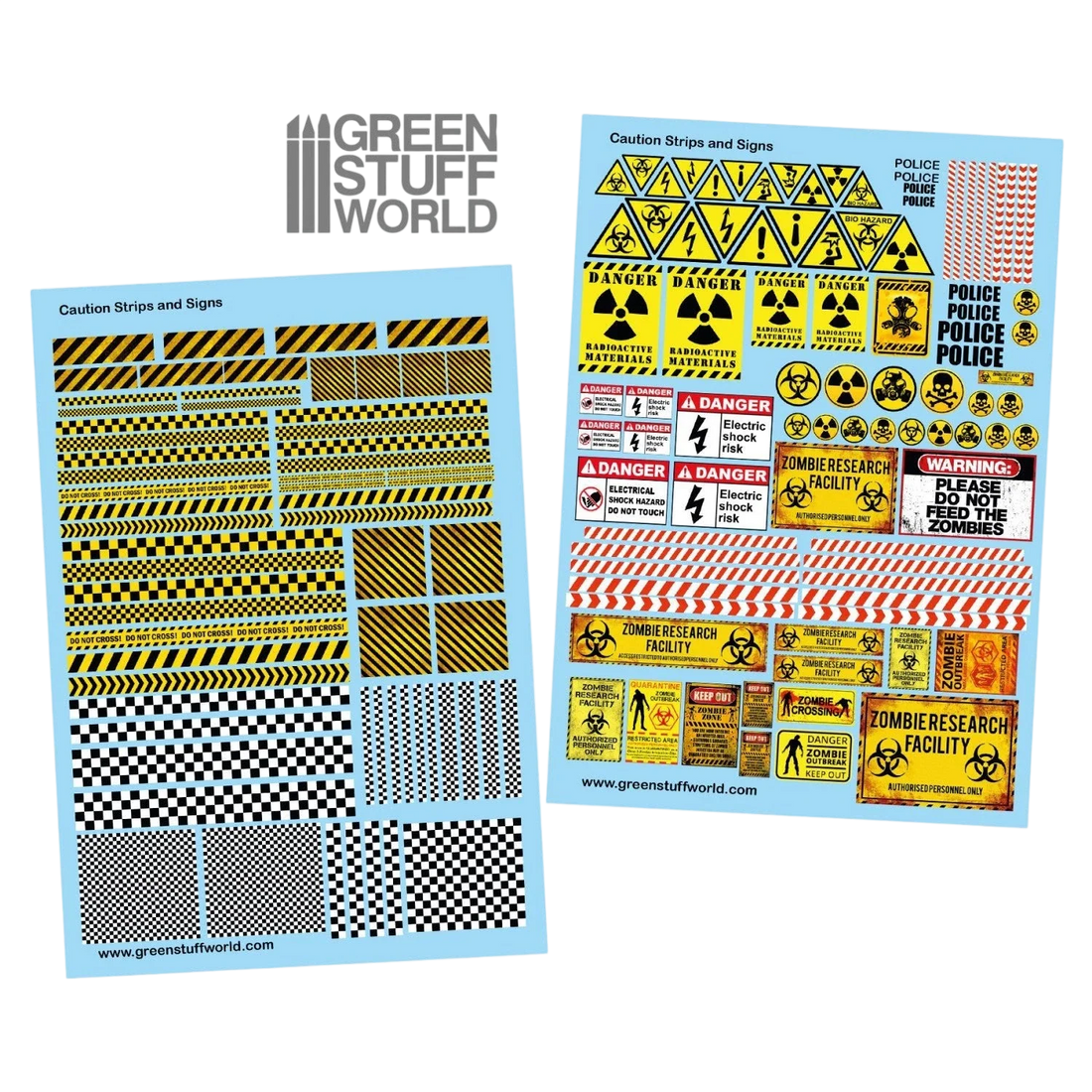 Green Stuff World Waterslide Decals - Caution Strips and Signs - Wargaming
