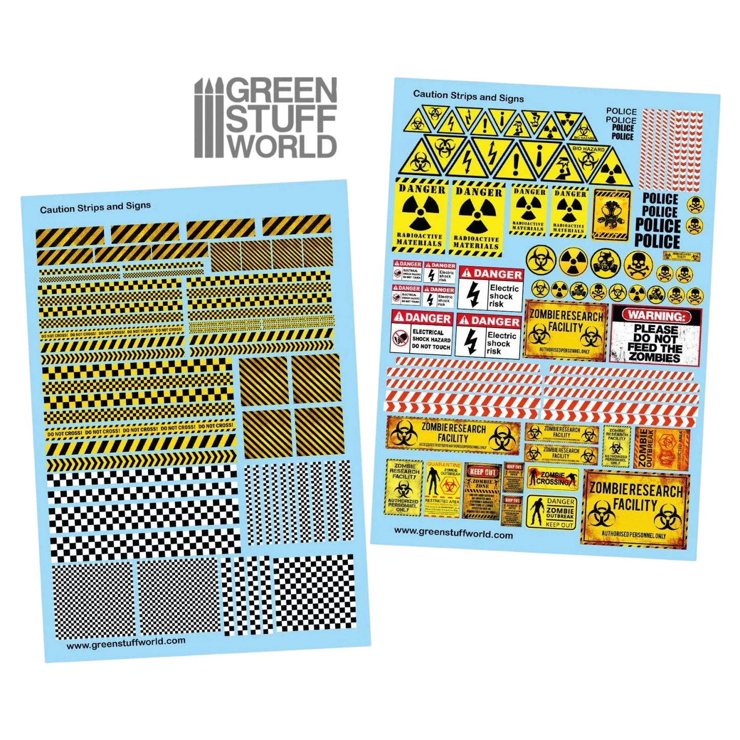 Green Stuff World Waterslide Decals - Caution Strips and Signs - Wargaming