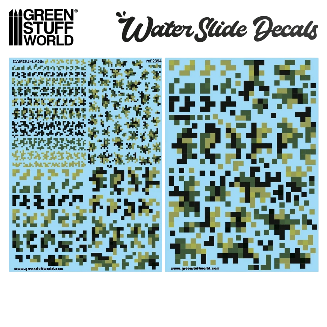 Green Stuff World Waterslide Decals - Digital Forest Camo - Wargming and Modeling